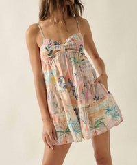 Promesa - Tropical-Print Smocked Sweetheart Tiered Babydoll Romper
