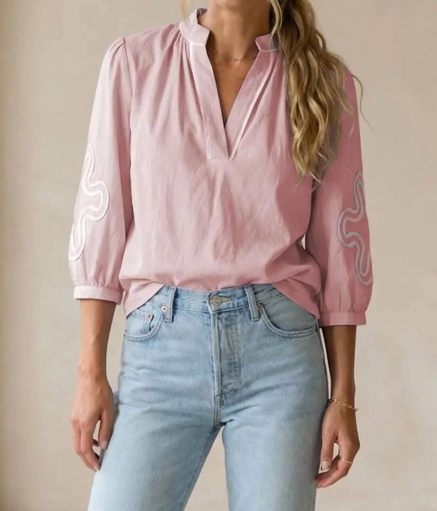 Naked Zebra - 3/4 Sleeve Abstract Applique Blouse