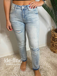 Risen - Mid-rise Crop Distressed Girlfriend Jeans