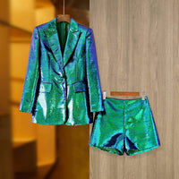 BABE New Orleans Sequin Blazer & Shorts Glam Set in green blue - women's sleepwear - detail view