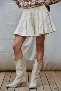 By Together - Woven Cotton Corduroy Tiered Flare Mini Skirt