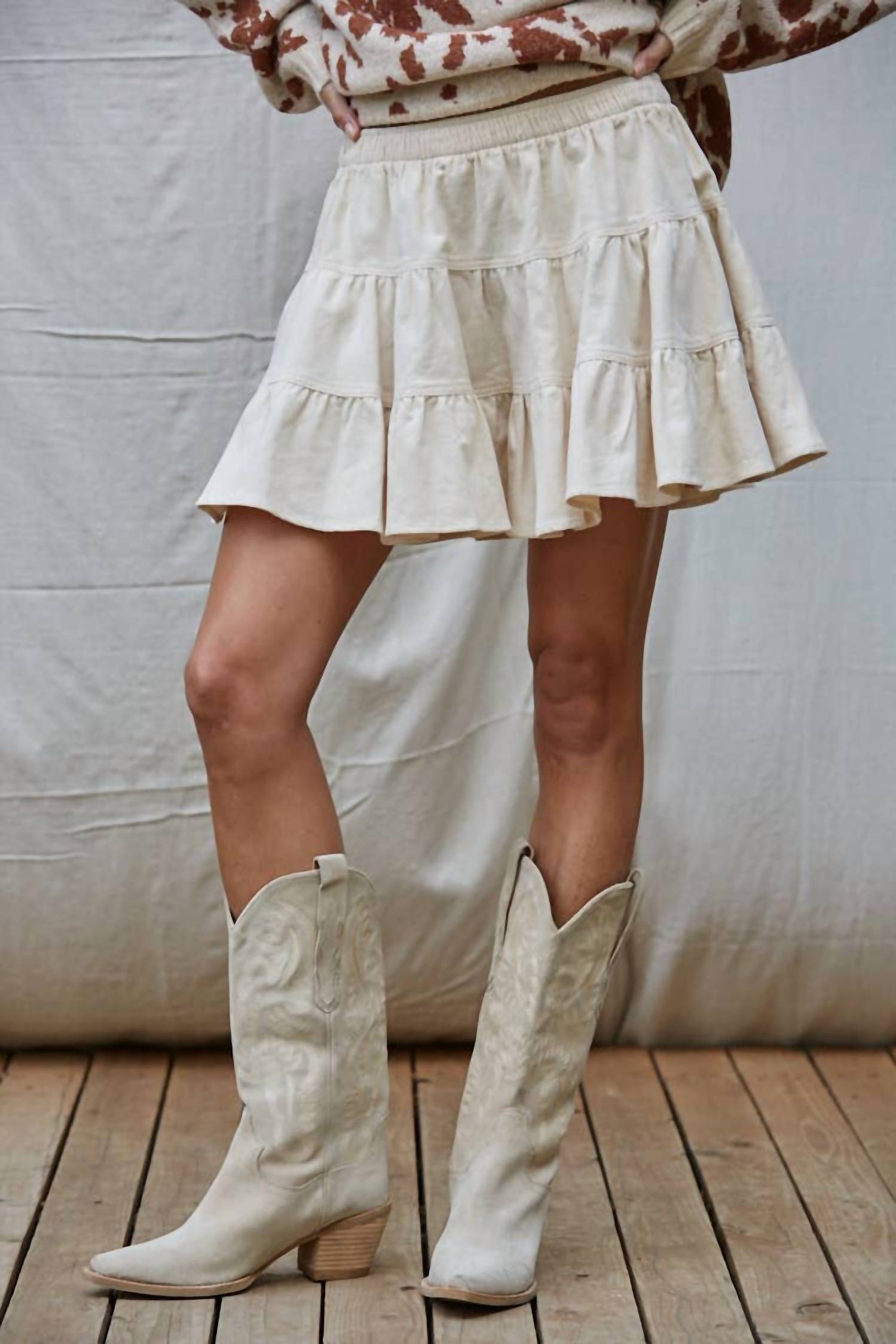 By Together - Woven Cotton Corduroy Tiered Flare Mini Skirt