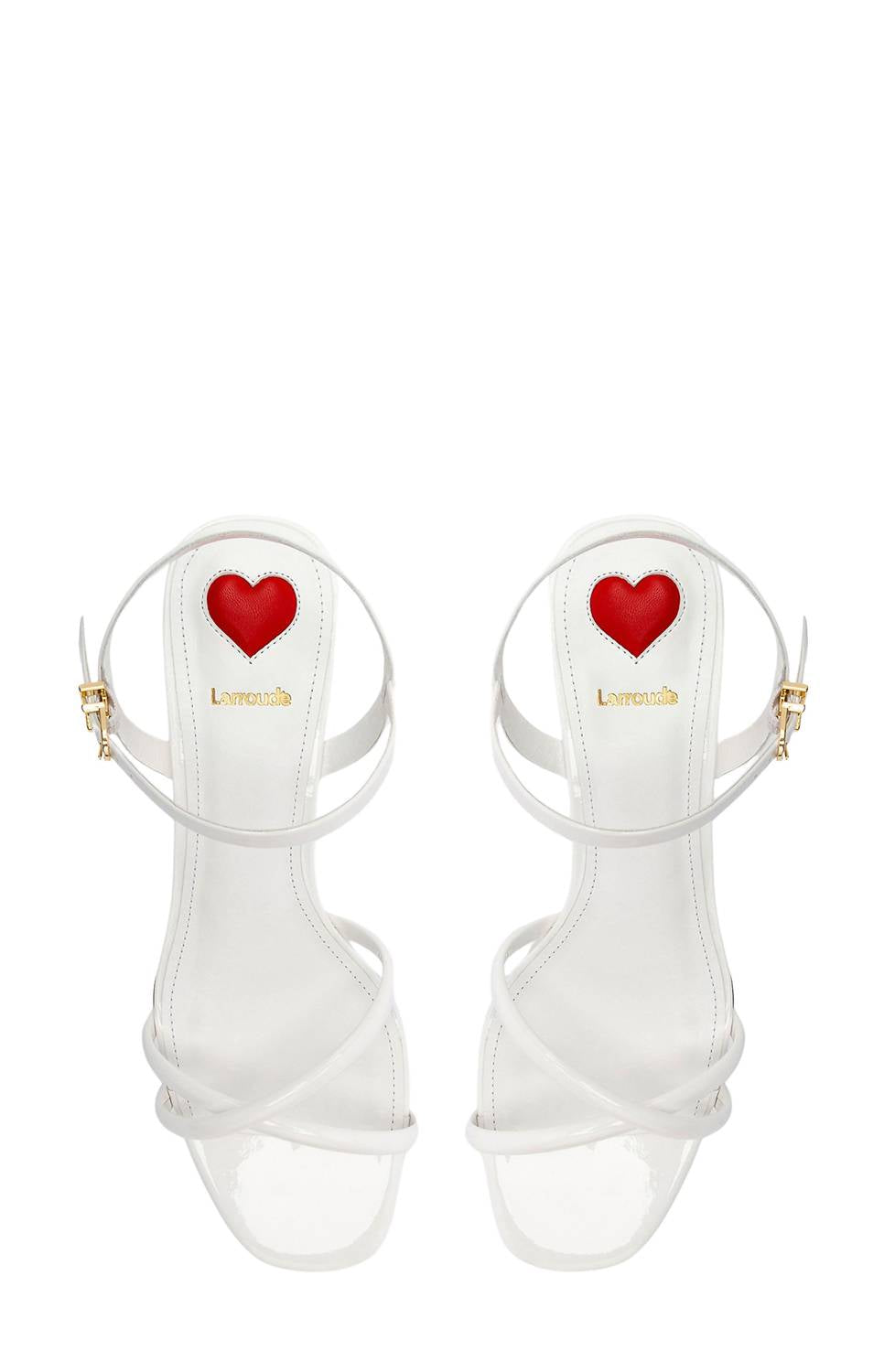 Larroude Women's Charlotte Strappy Patent Leather Kitten Heel Sandals in white - women's sandal - alternate view