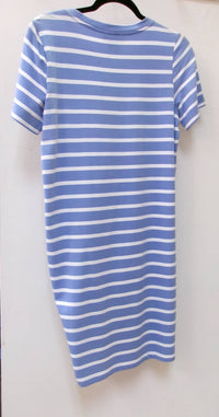 FDJ Short Sleeve Stripe Dress in tranquil blue - women's dress - alternate view