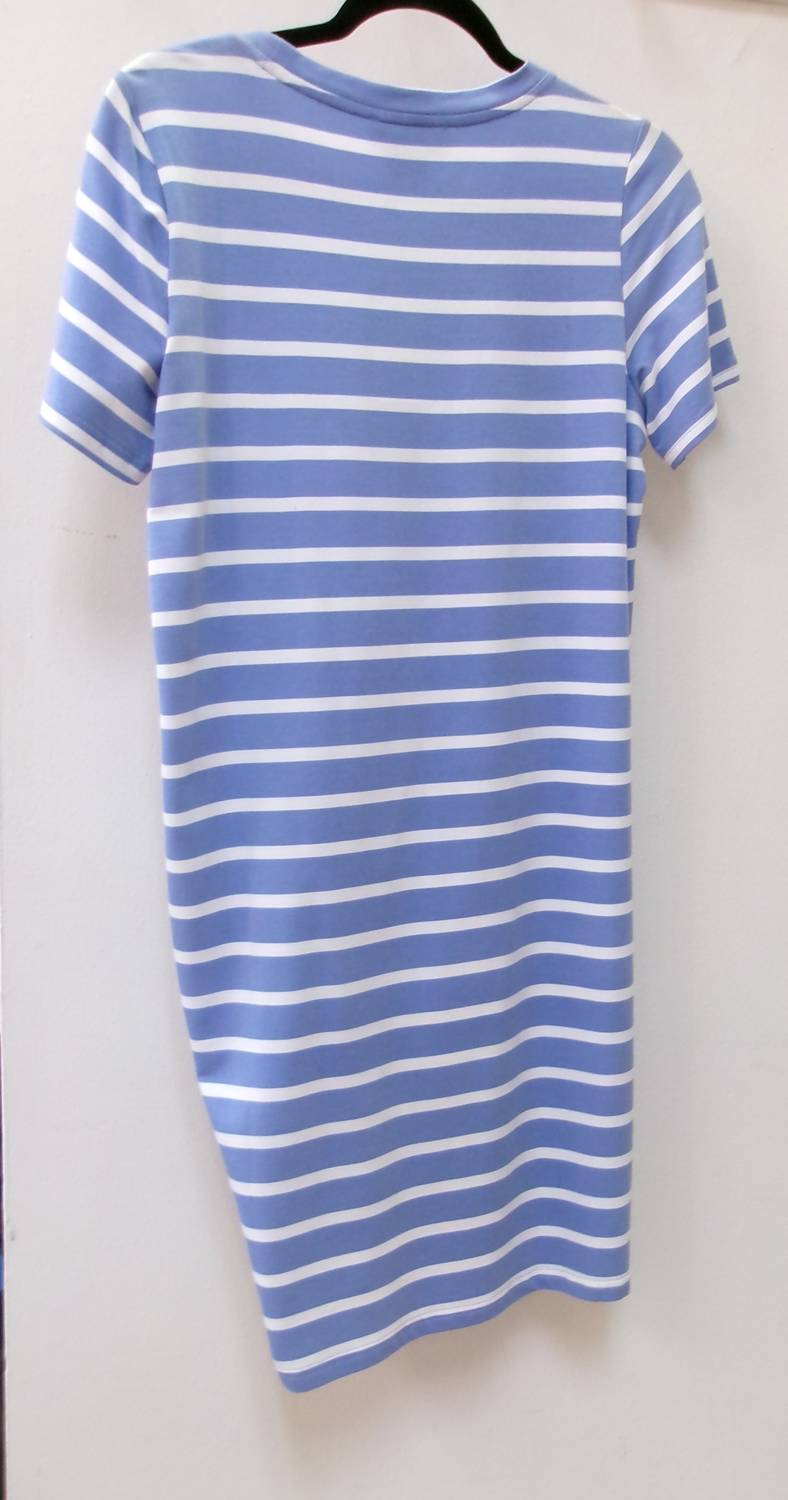 FDJ Short Sleeve Stripe Dress in tranquil blue - women's dress - alternate view