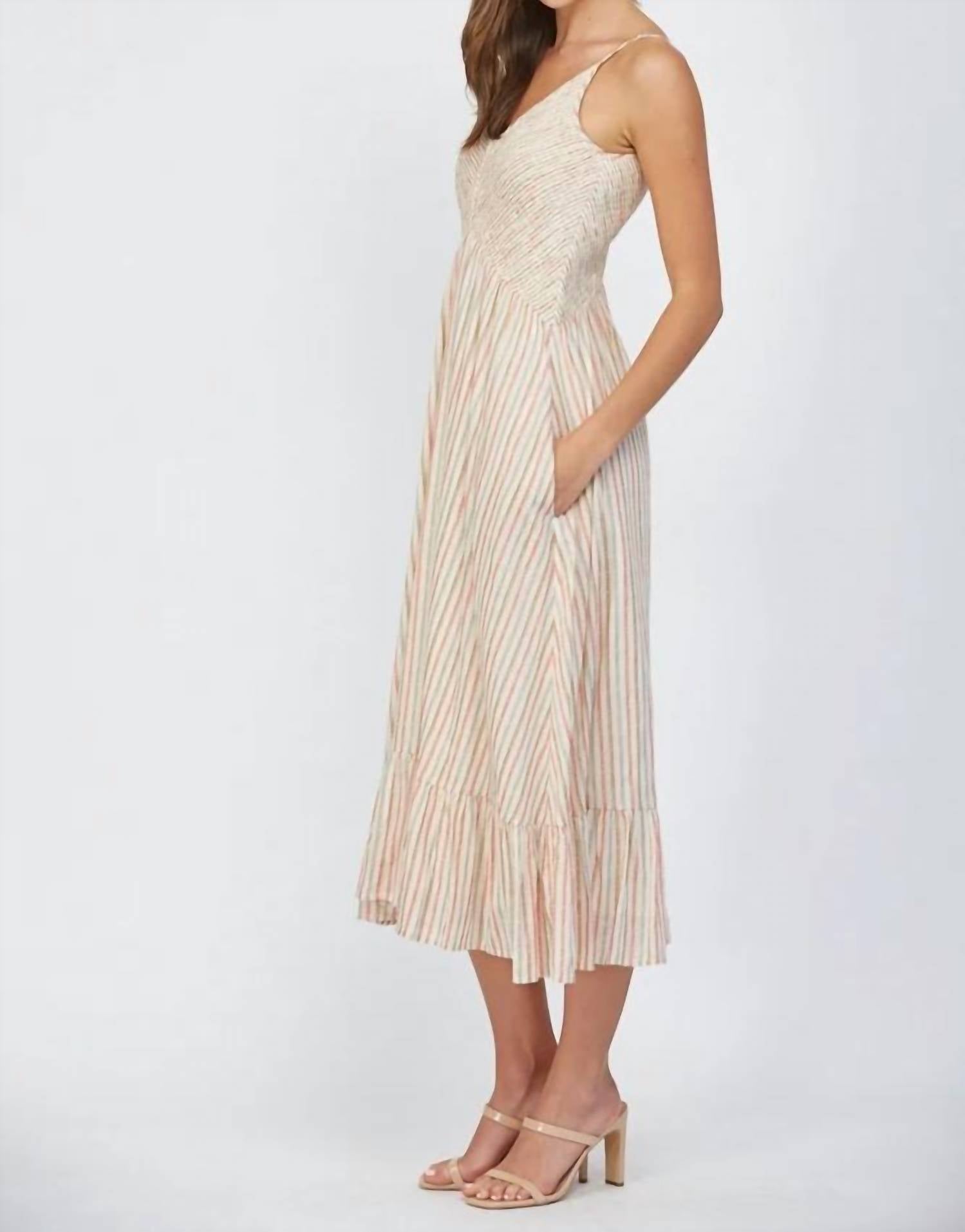 Fate - Striped Smocked Bodice Dress
