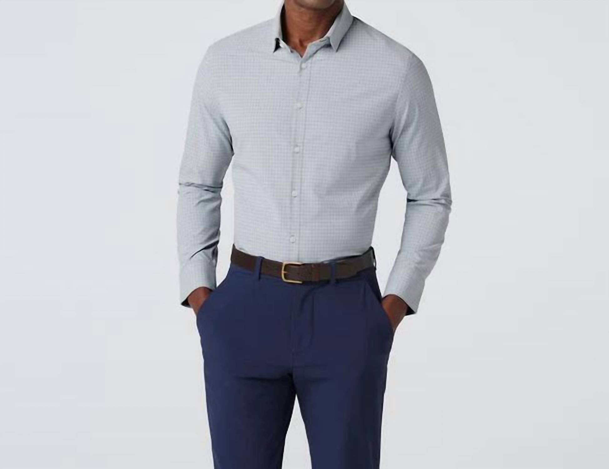 Mizzen + Main Leeward Long Sleeve Dress Shirt in aluminum joel plaid - men's shirt
