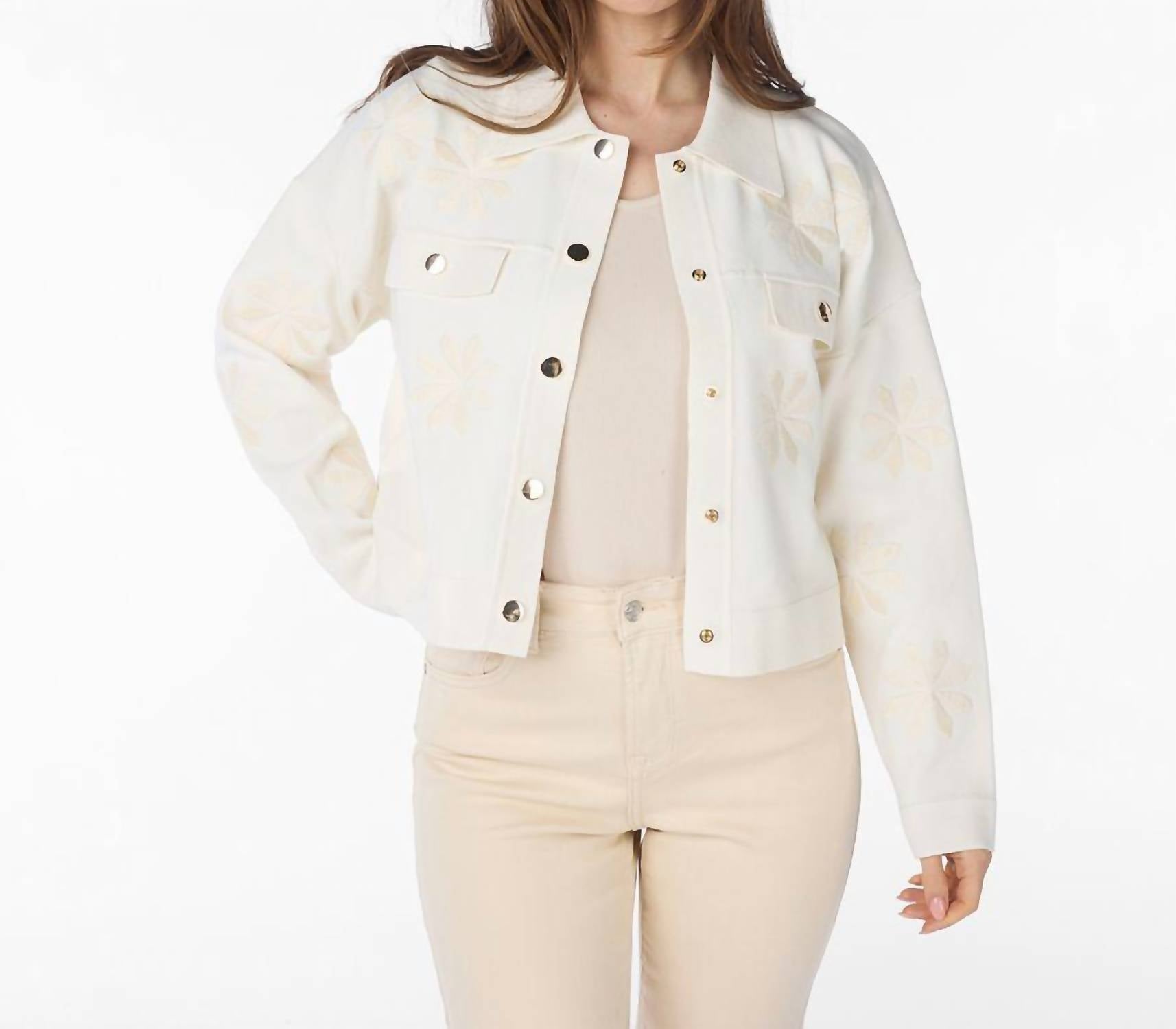 ESQUALO Cana Boxy Embroidery Cardigan in light sand - women's cardigan