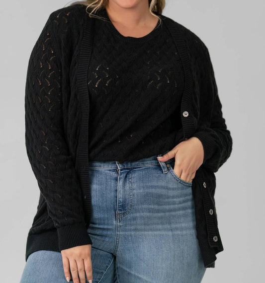 Minnie Rose - Cotton Cashmere Pointelle Cardigan - Plus