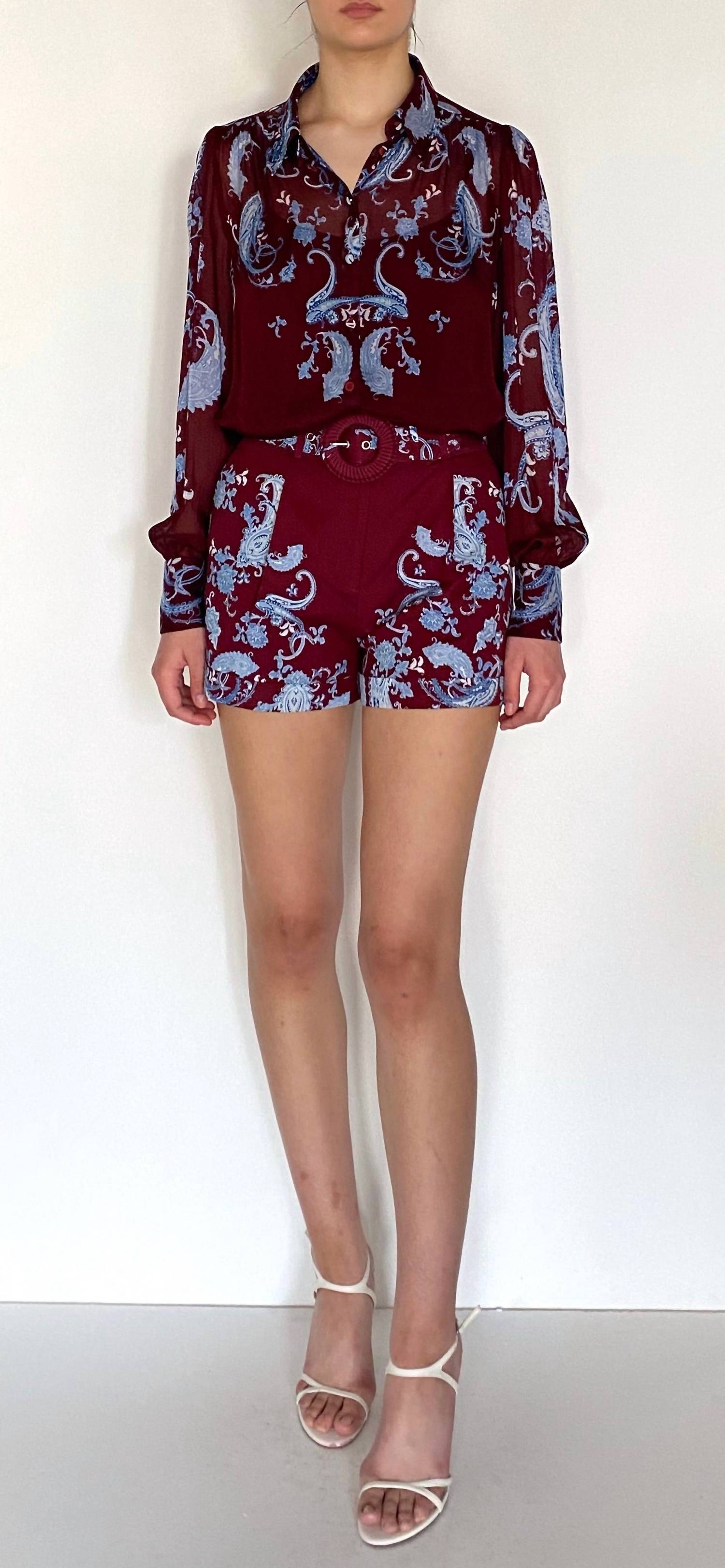 HEMANT & NANDITA Hiba High Waist Shorts in merlot - women's shorts