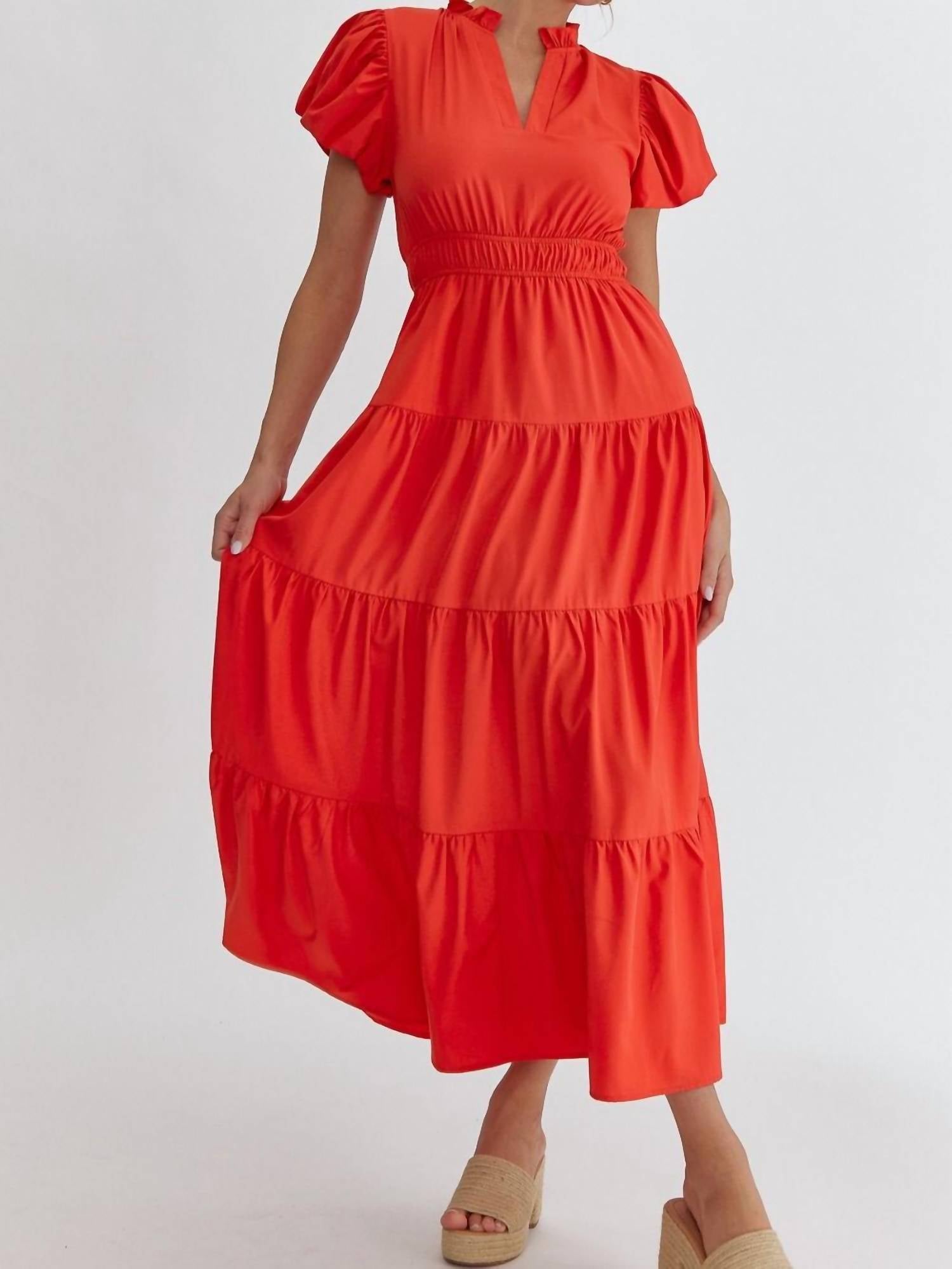 entro Bubble Sleeve V-neck Tiered Dress - women's dress - view 4