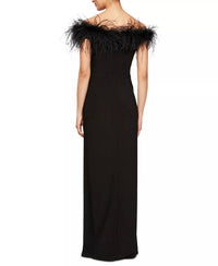 Alex Evenings - Long Off-the-shoulder Gown With Maribou Detail