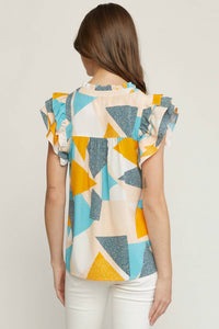 Entro - Geometric Ruffle Sleeve Top