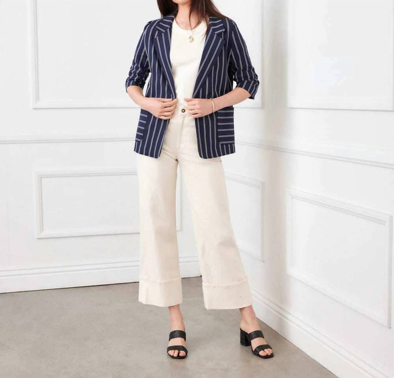 Karen Kane - Stripe Ruched Sleeve Jacket