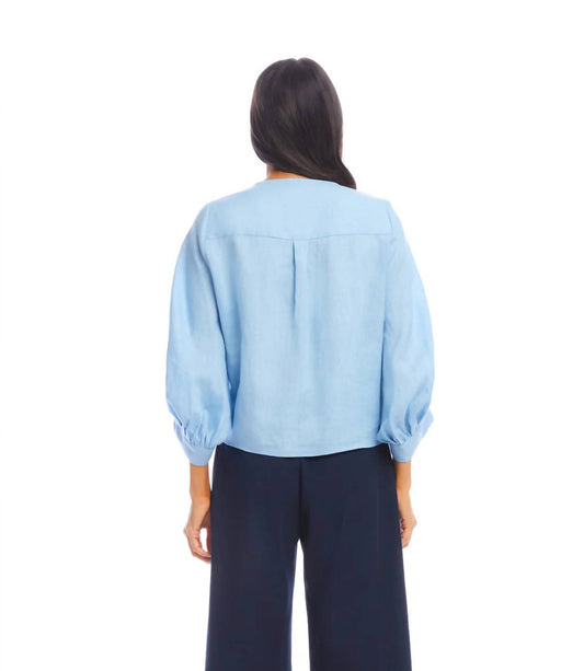 Karen Kane - Blouson Sleeve Linen Tie Front Top