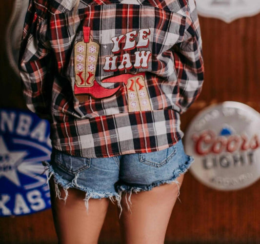 Merigold Kiss - Yee Haw Acid Washed Plaid Flannel Shirt