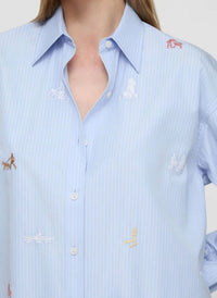 Lafayette 148 - Striped Cotton Embroidered New Yorkers Oversized Shirt