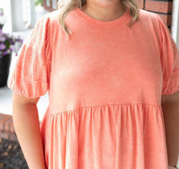 New In Puff Sleeve Dress - Plus in puff sleeve dress plus size in tangerine - women's dress - alternate view