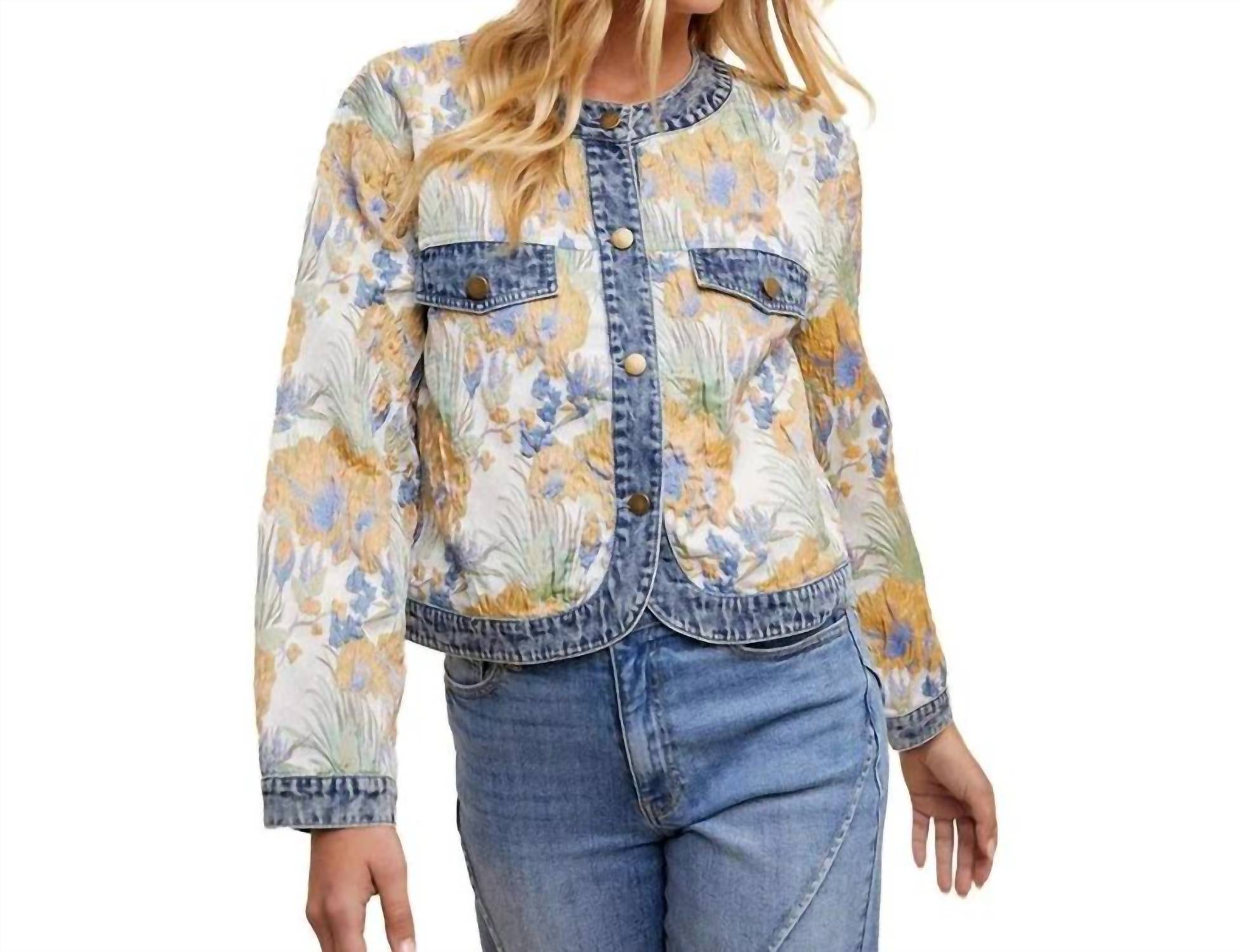 Anniewear - Floral Jacquard Contrast Jacket