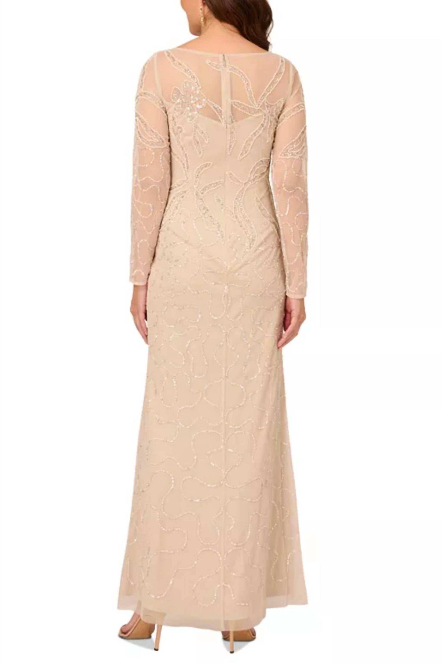 Adrianna Papell - Beaded Long-sleeve Gown