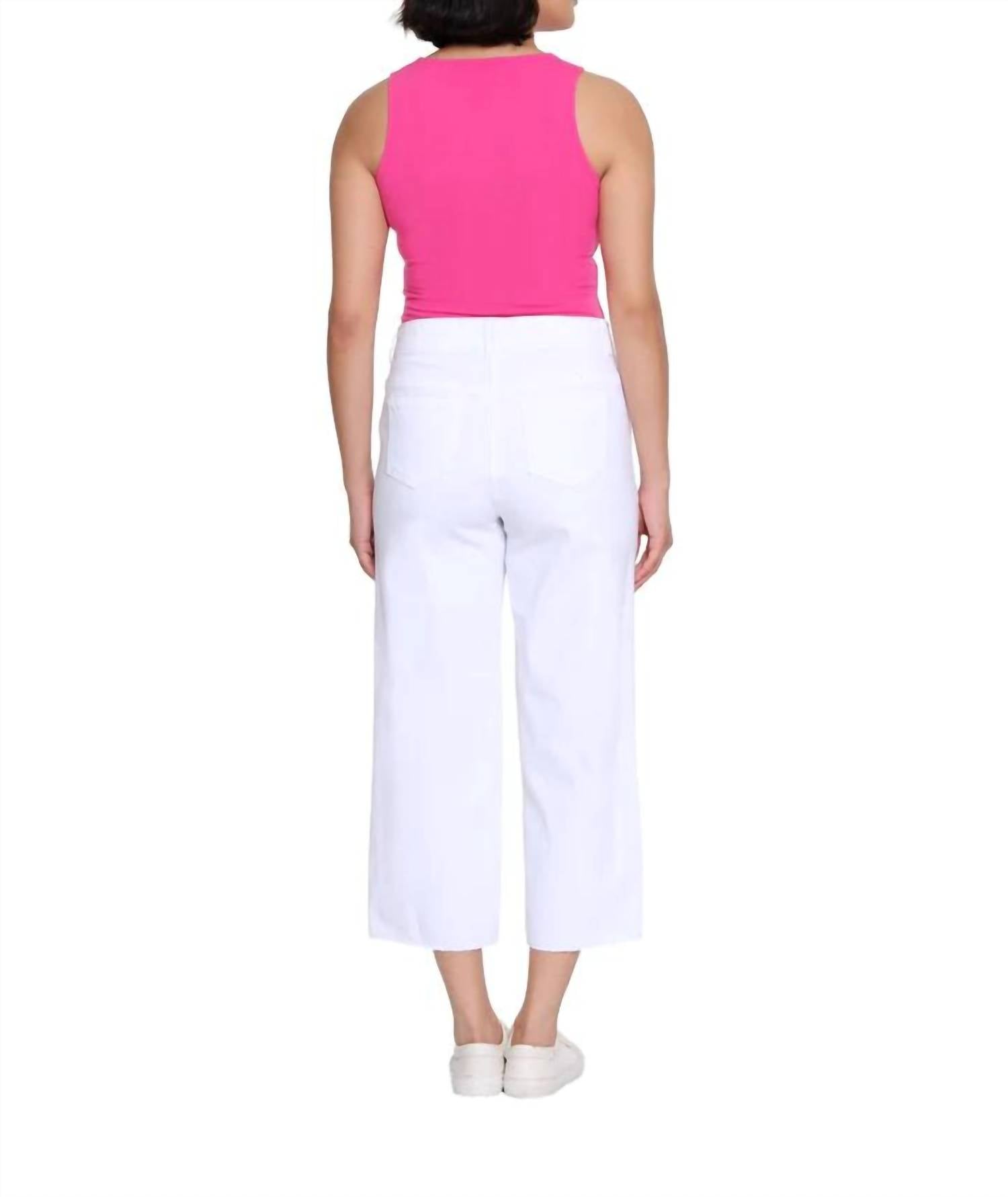 Slimsation By Multiples Raw Edge Hem Crop Jeans in white - women's jeans - alternate view