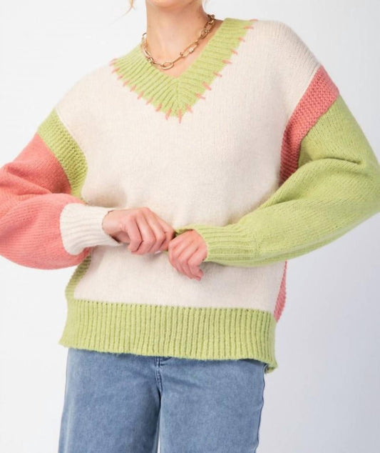 Easel - Color Block Knit Pullover Sweater