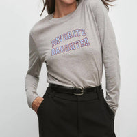 Favorite Daughter Cropped Collegiate Long Sleeve Tee in heather grey light blue - women's long sleeve top