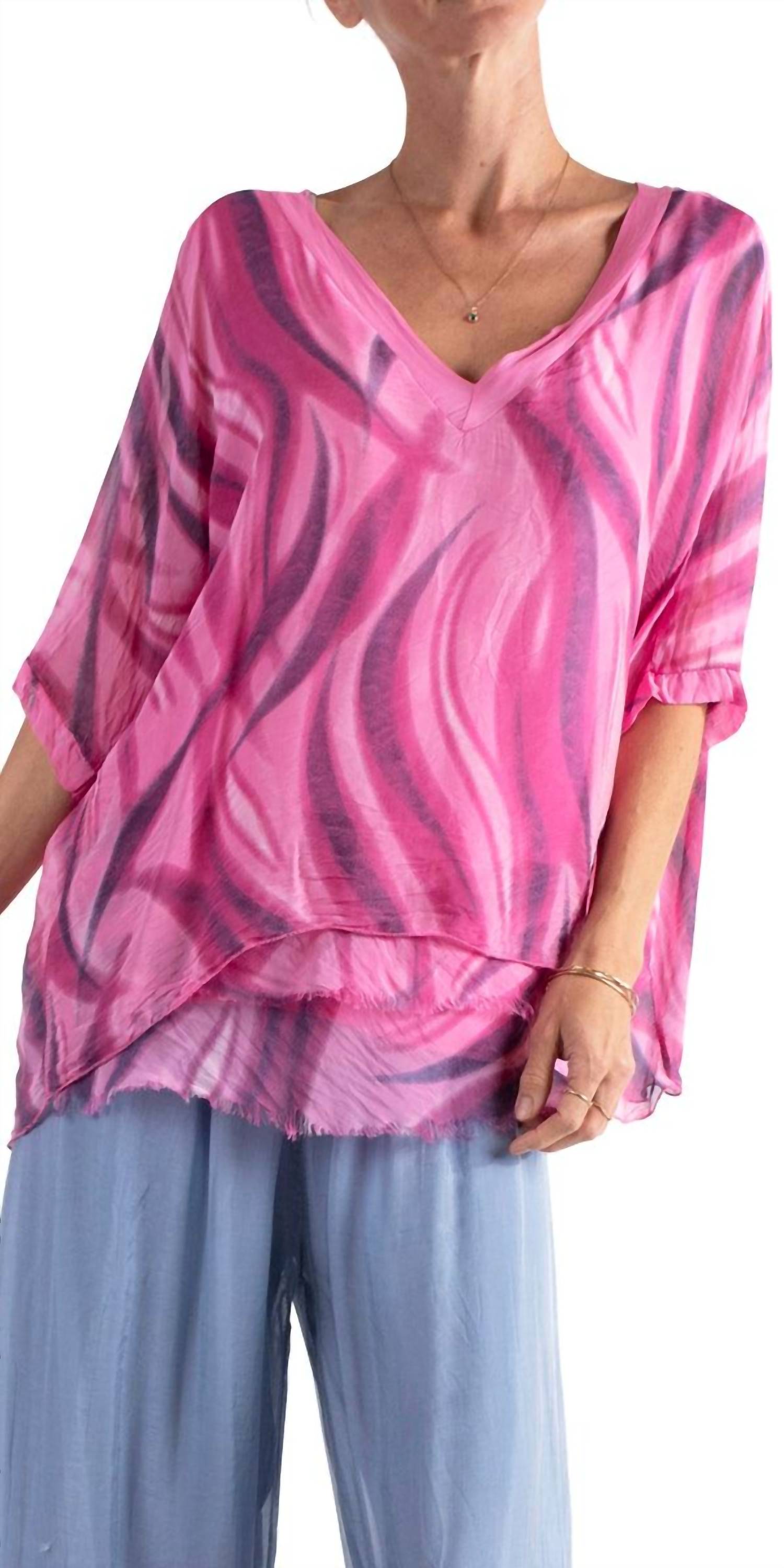 Gigi Moda - Diana Wave Print V-neck Blouse