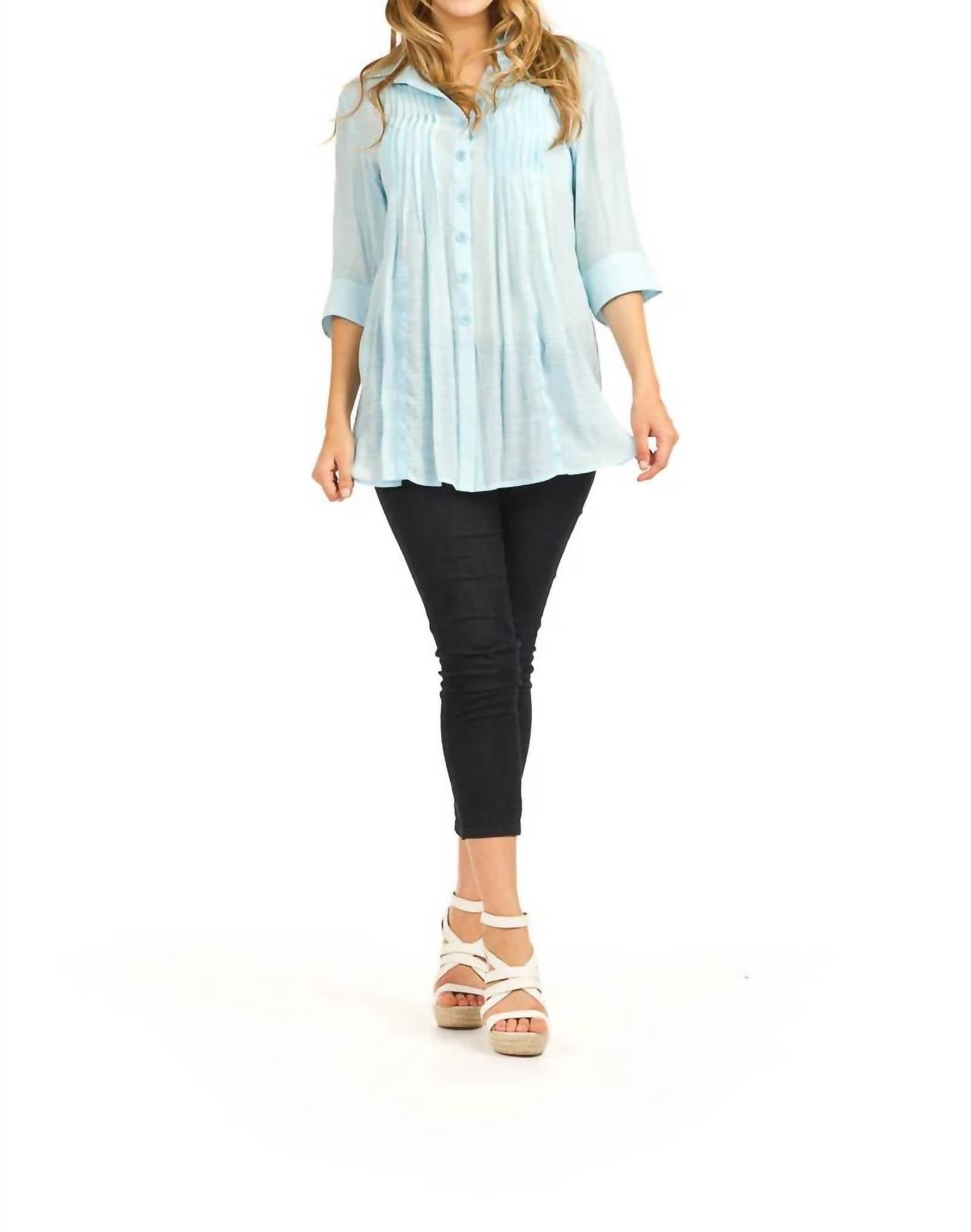 Papillon - Pleated Front 3/4 Sleeve Tunic Shirt