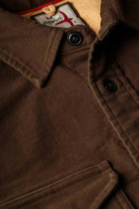 Relwen Men's Utility Long Sleeve Workshirt in coffee moleskin - men's jacket - detail view