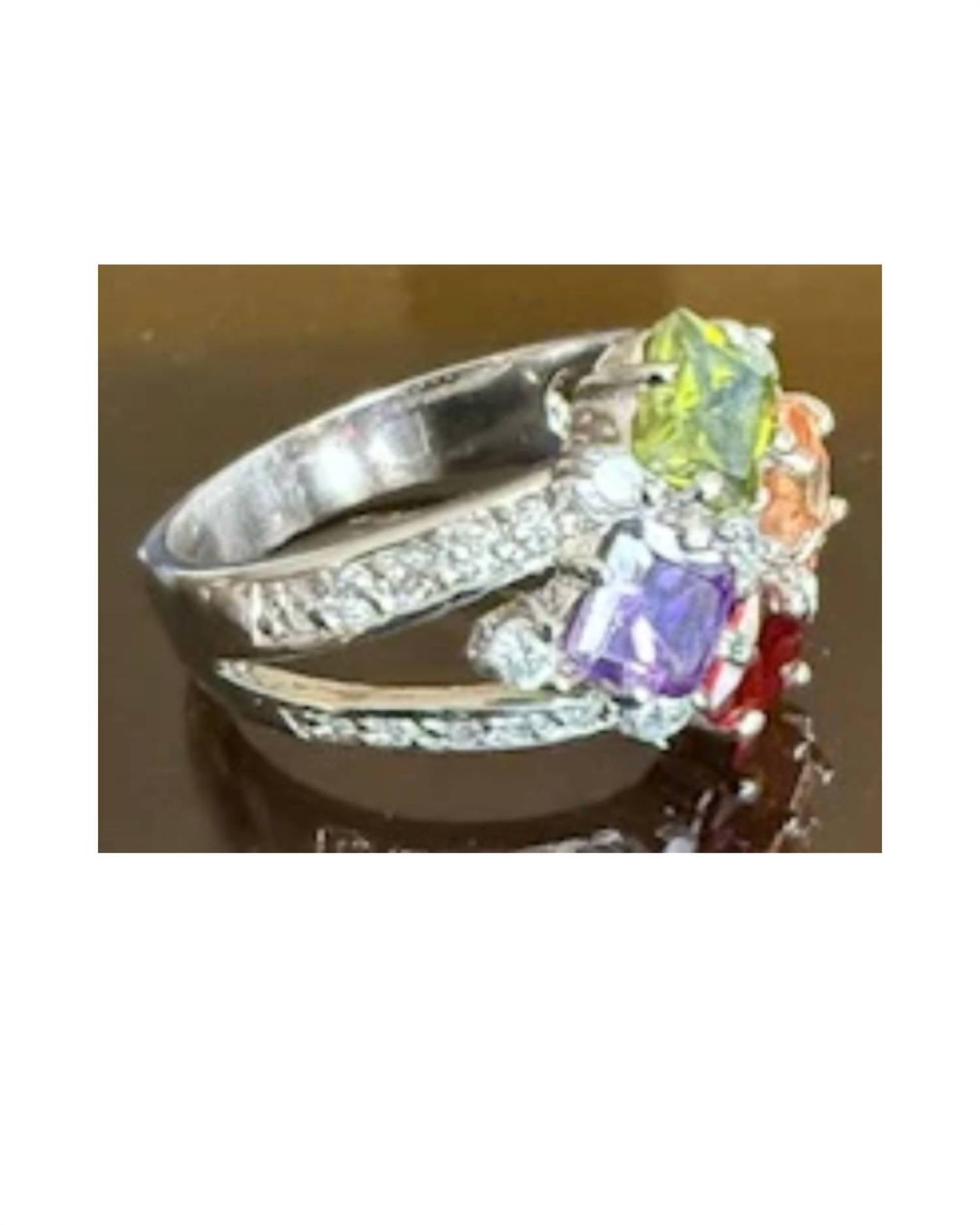 P & K Jewelry Women's Sterling Silver Cubic Zirconia Ring in silver multi - women's jewelry - detail view