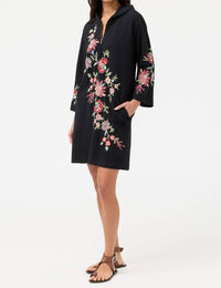 Johnny Was ZIP UP HOODED KNIT BEACH DRESS JUNIE in black - women's dress - detail view