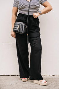 STEVE MADDEN Linen Blend Straight Leg Pants in black - women's pants - detail view