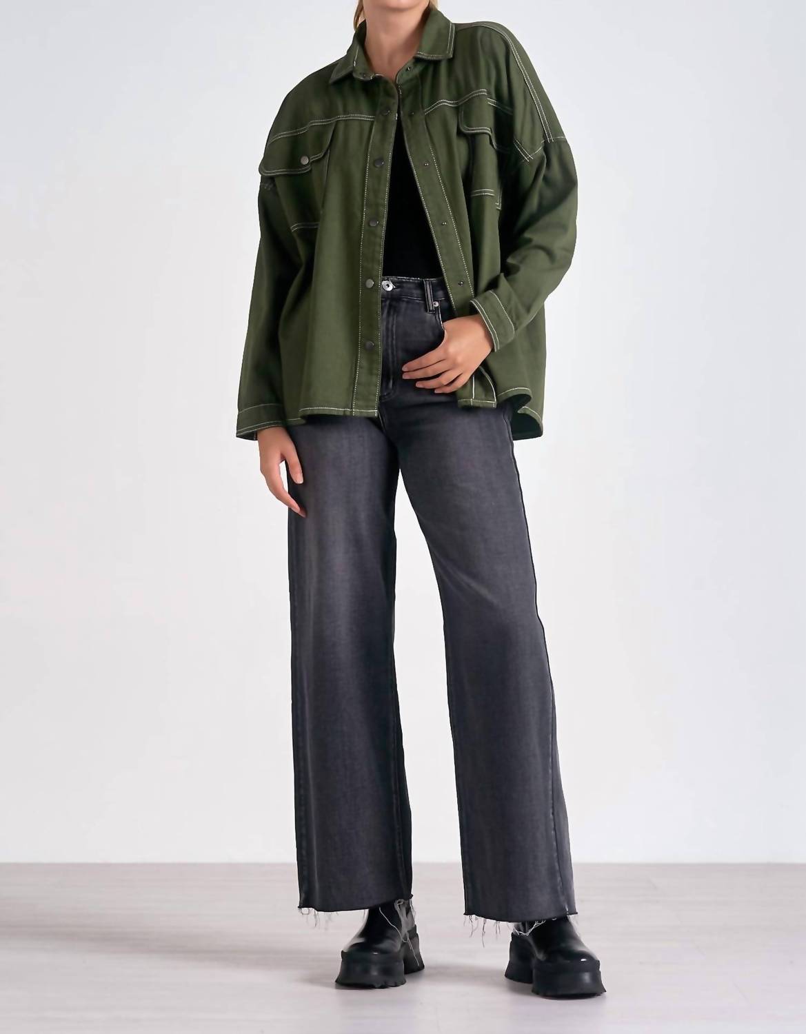 Elan - Cosmo Button Up Shirt Jacket