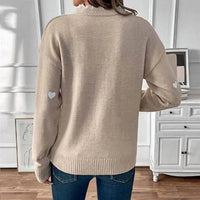 Lily Clothing V-neck Patchwork Lace Collar Sweater in light khaki - women's sweater - alternate view