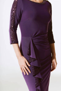 Joseph Ribkoff - Sequined Ruffle 3/4 Sleeve Sheath Dress