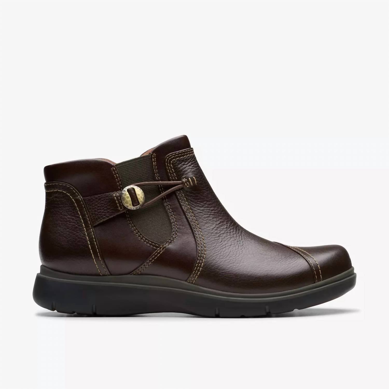 Clarks Women's Certina Joy Boot in dark brown leather - women's shoe - detail view