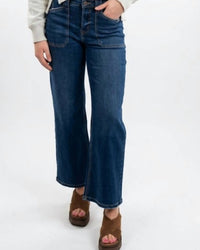 Mica Denim - High Rise Wide Leg Patch Pocket Jeans