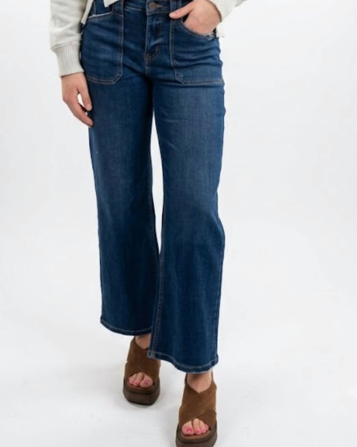 Mica Denim - High Rise Wide Leg Patch Pocket Jeans