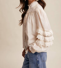 Listicle Lace Ruffle Sleeve Blouse in cream - women's blouse - view 9