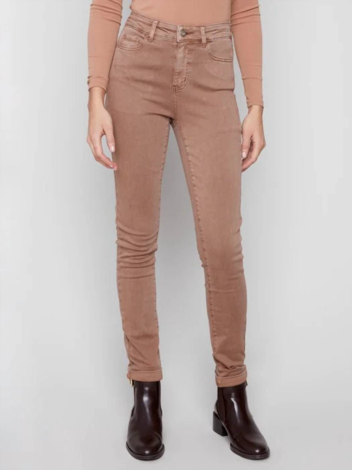 CHARLIE B Cuffed Twill Pants in truffle - women's pants