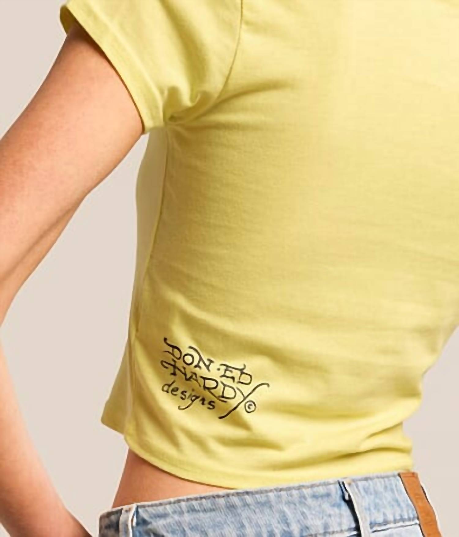Ed Hardy Skull Cowboy Baby Cropped T-shirt in lemon - women's t-shirt - view 4