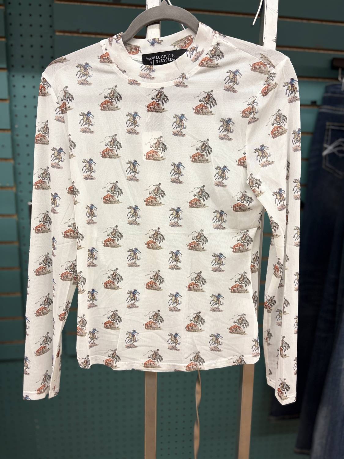 Lucky & Blessed - Women's Mesh Western Long Sleeve Top