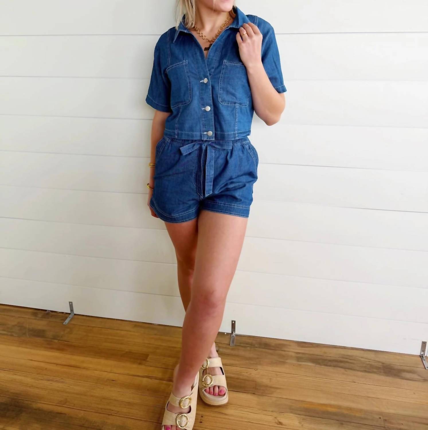 Blu Pepper - Collared Button Down Boxy Top