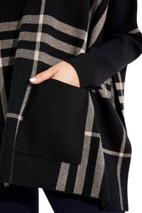 Joseph Ribkoff Plaid Turtleneck Tunic Top With Pockets in black oatmeal one - women's shirt - view 4