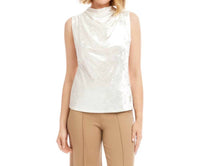 Karen Kane Sleeveless Crushed Velvet Drape Front Top in off white - women's blouse