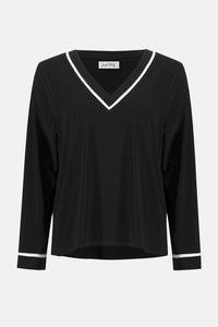 Joseph Ribkoff - V-neck Contrast Trim Straight Top