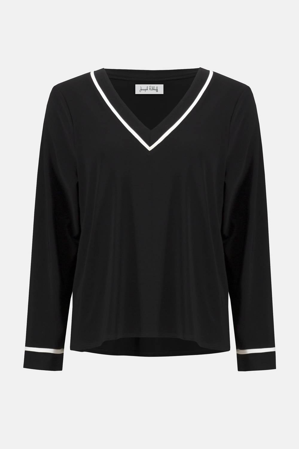 Joseph Ribkoff - V-neck Contrast Trim Straight Top