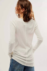 Free People Honey B Crew Neck Top in ivory - women's long sleeve top - detail view