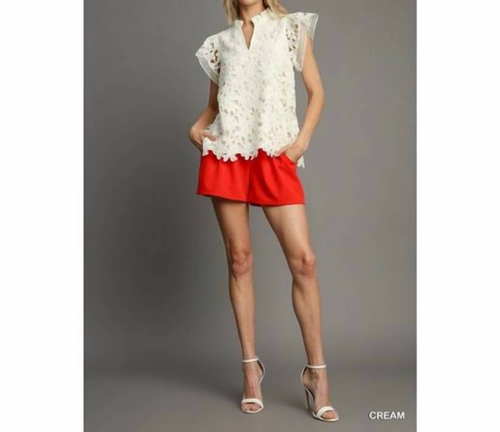 Style Usa - Lace Split Neck Top
